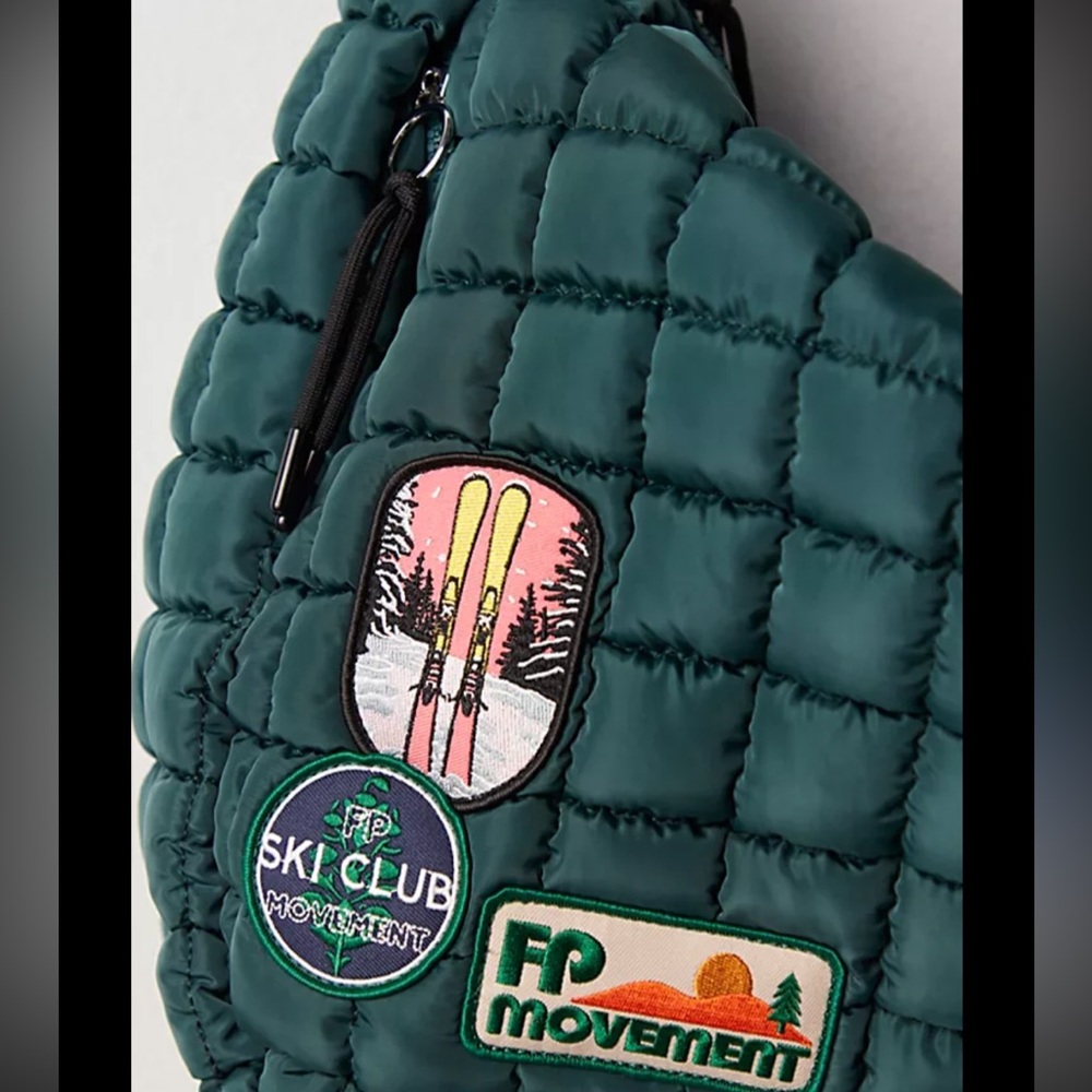 Free People Quilted Carryall Bag in Deep Teal with Multi-Colored Patches